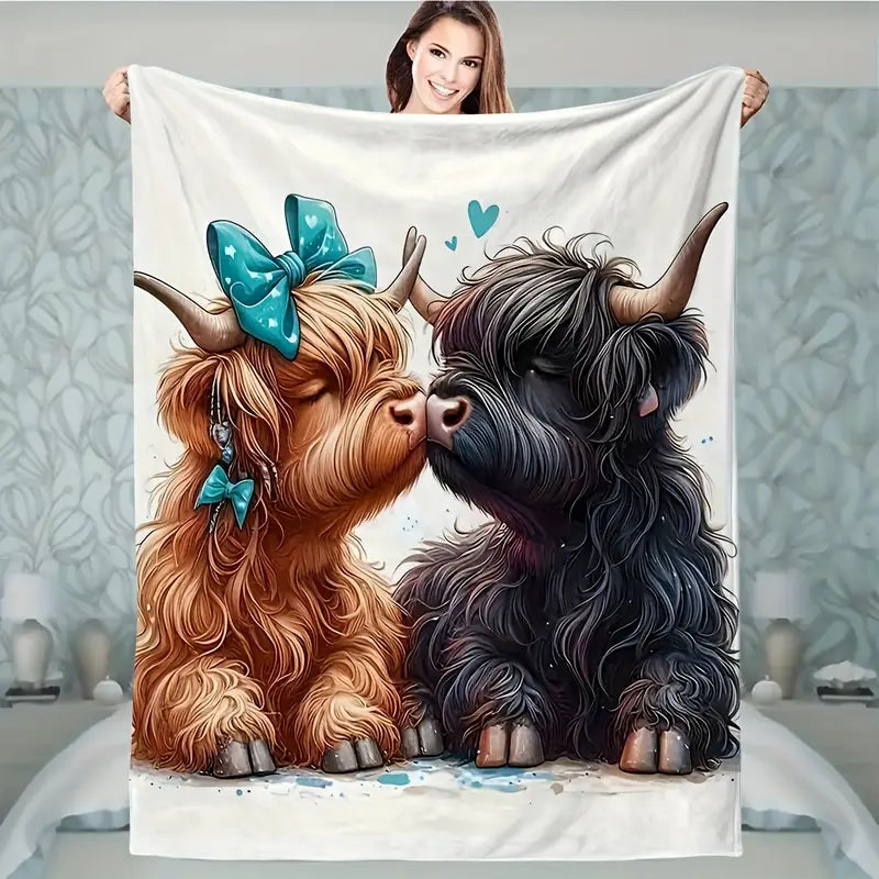 Cozy Highland Cow Flannel Throw Blanket, Soft & Warm 40' x 60"