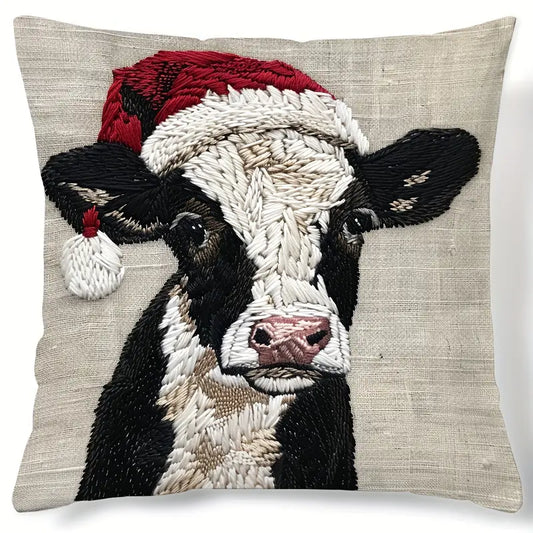 Christmas Highland Cow Pillow Throw Cover