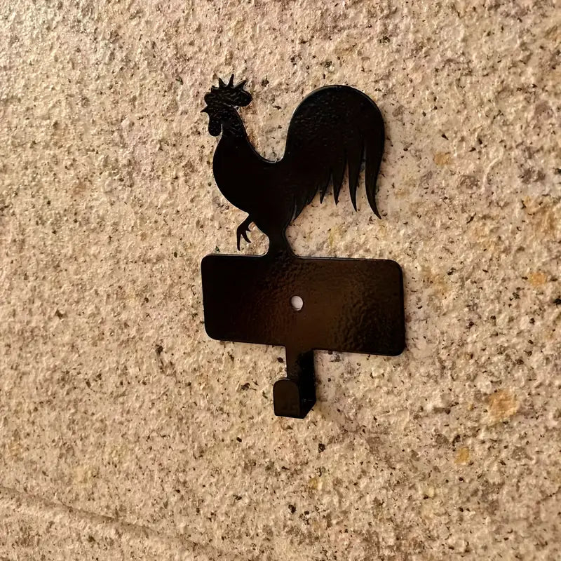 Rooster Wall Hook Primitive Rustic Black Farmhouse Indoor Outdoor