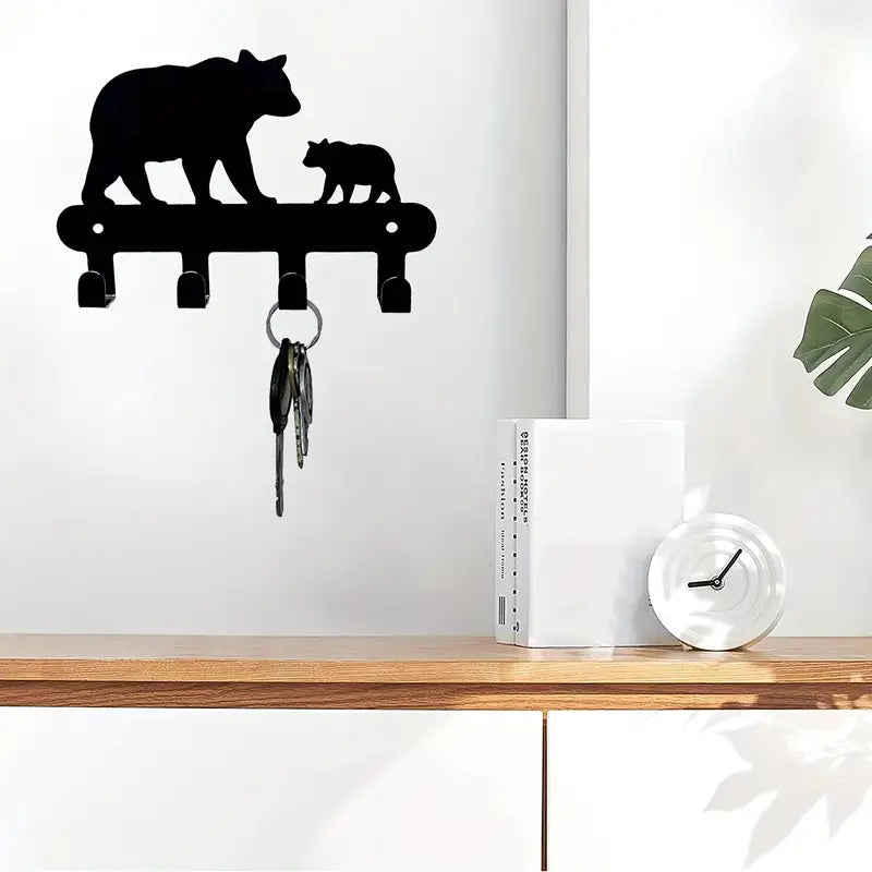 Metal Bears Wall Key Rack Holder 4 Hooks Coat Hook Home Decor Cabin Country