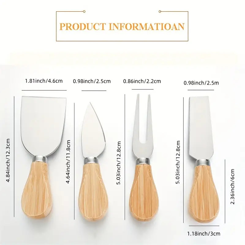 4 Piece Stainless Steel Cheese Knife Set Oak Handles