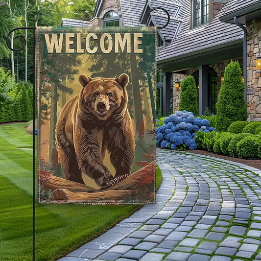 Great Welcome Garden Lawn Flag Bear Double Sided