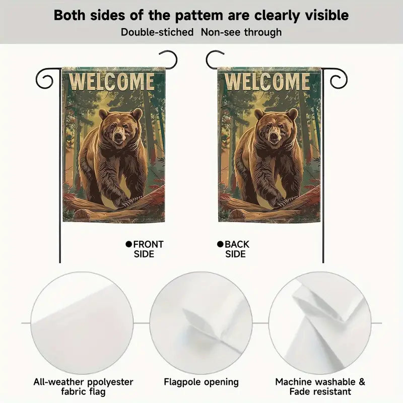 Great Welcome Garden Lawn Flag Bear Double Sided