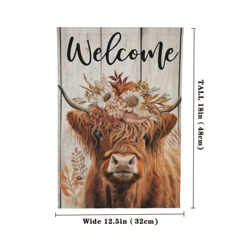 Fall Garden Lawn Flag Hyland Cow Welcome 12 x 18 Double Sided