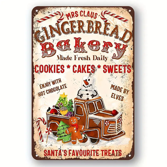 Vintage Style Metal Hanging Sign, Mrs Claus Gingerbread Bakery