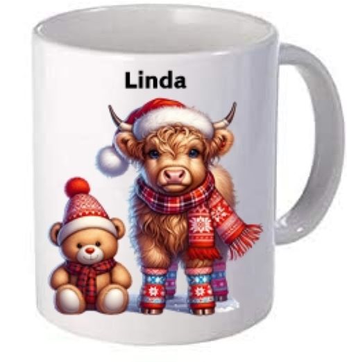 Adorable Highland Cow Winter Christmas Mug Personalized