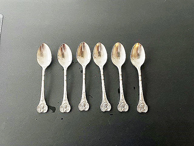 Antique Egyptian Scarab Roger's Oneida Set 6 Silverplate Demitasse Spoons 1909