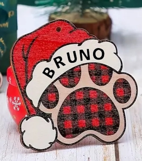 Christmas Tree Ornament Personalized Dog Paw Buffalo Print