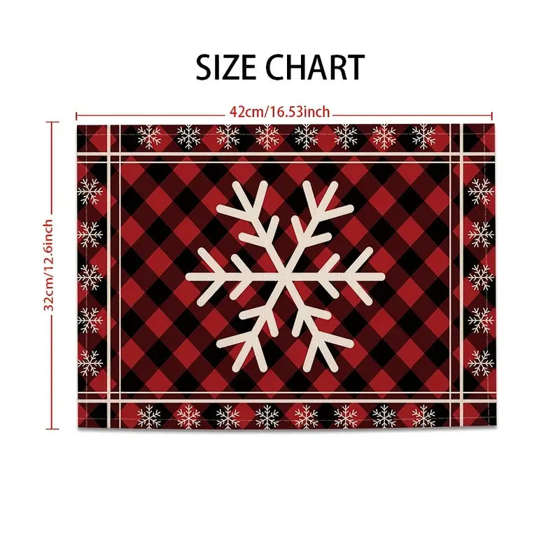 Winter Farmhouse Buffalo Print Snowflake Christmas Placemats Set 4