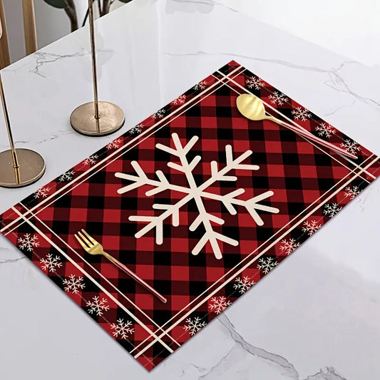 Winter Farmhouse Buffalo Print Snowflake Christmas Placemats Set 4