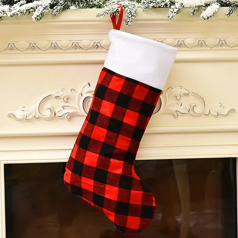 Personalized Red Buffalo Print Christmas Stocking 17"