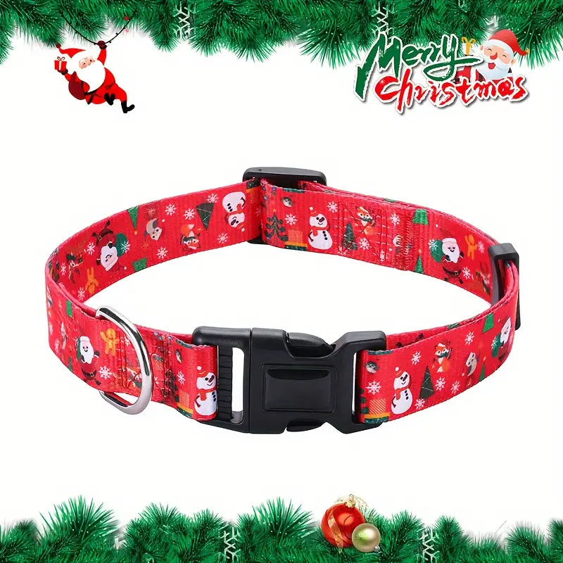 Festive Dog Collar Large Breeds Adjustable Expands to 26.7" Santa Snowman