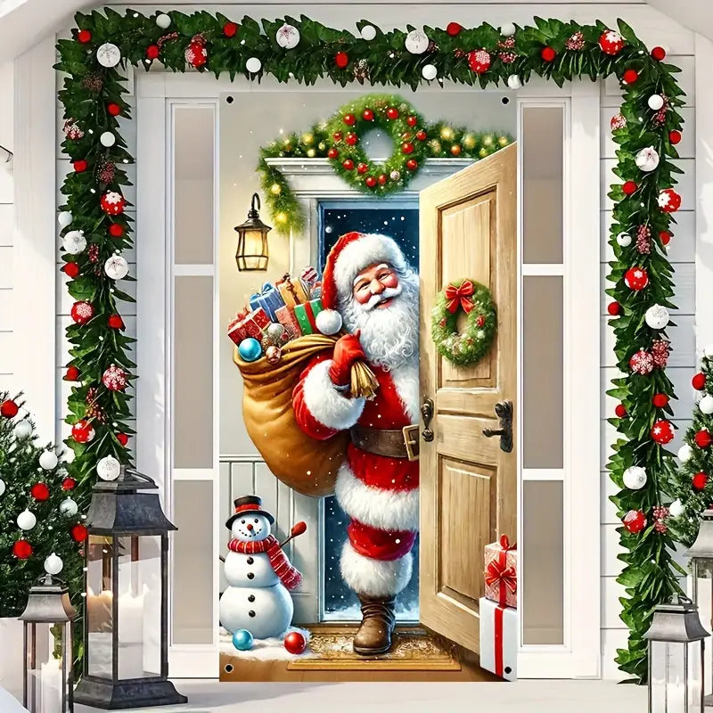 Festive Santa Door Cover, Snowman Durable Polyester