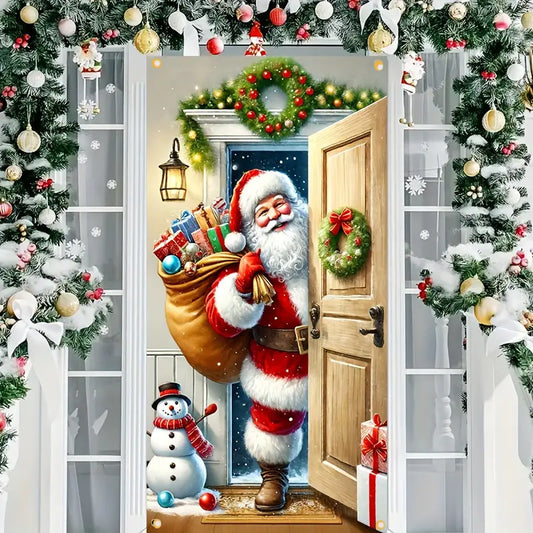 Festive Santa Door Cover, Snowman Durable Polyester