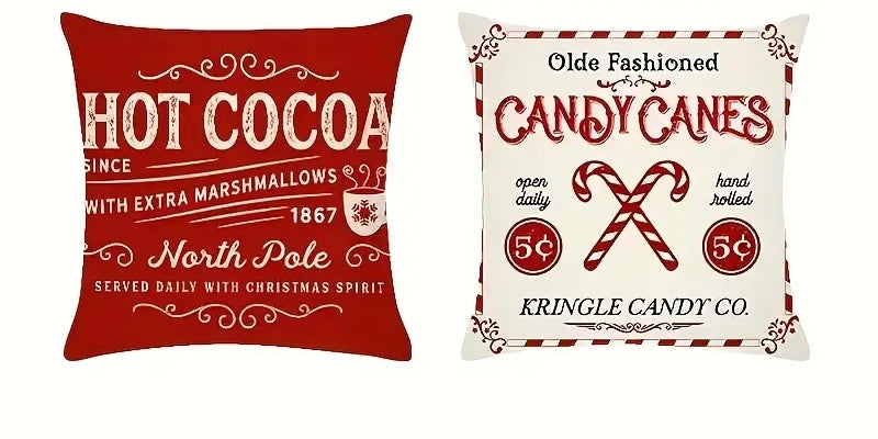 Rustic Christmas Throw Pillow Covers Set 2 18 x 18 Colorful Hot Cocoa