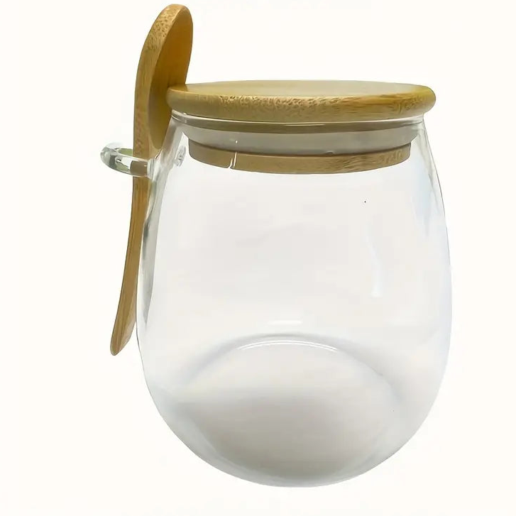 Glass Storage Jar Airtight Lid Spoon Condiments Sugar 20oz