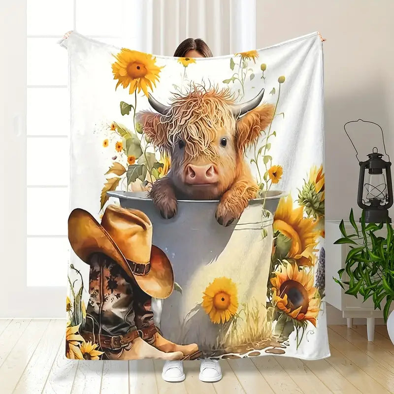 Cozy Highland Cow Flannel Throw Blanket, Soft & Warm 40' x 60"