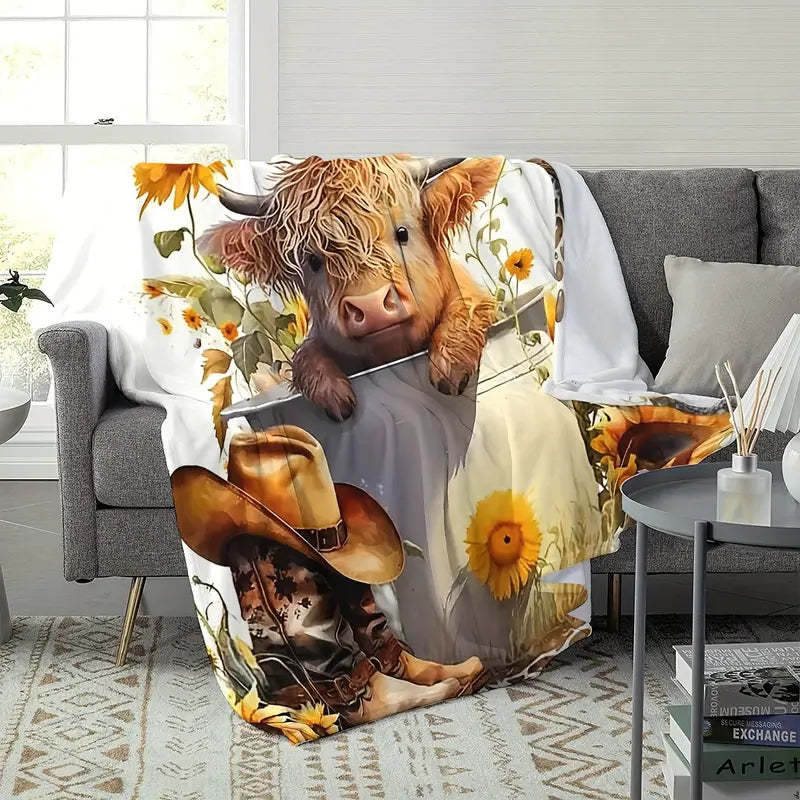 Cozy Highland Cow Flannel Throw Blanket, Soft & Warm 40' x 60"