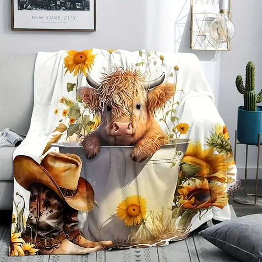 Cozy Highland Cow Flannel Throw Blanket, Soft & Warm 40' x 60"