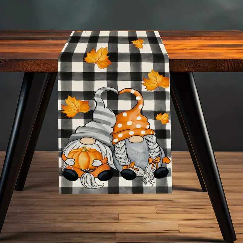 Stunning Farmhouse Buffalo Print Gnomes Fall Thanksgiving Table Runner 13 x 72