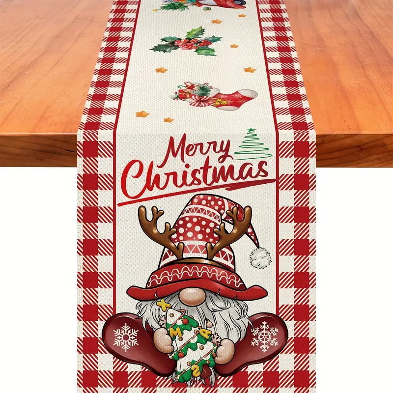 Christmas Winter Buffalo Print Gnome Table Runner 13 x 71" Merry Christmas