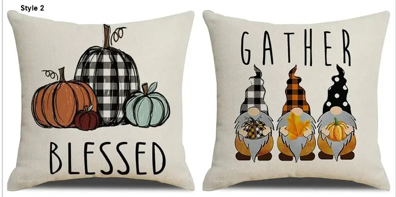 Set 2 Fall Thanksgiving Farmhouse Throw Pillow Covers 18 x 18