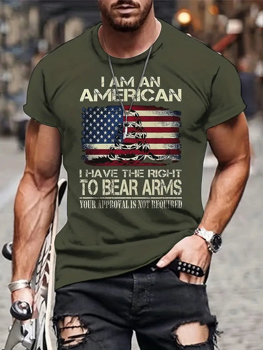 T-Shirt XXL Green I Am An American, I Have The Right To Bear Arms