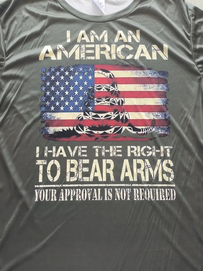 T-Shirt XXL Green I Am An American, I Have The Right To Bear Arms