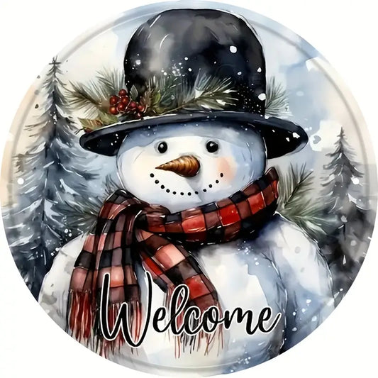 Winter Snowman Welcome Metal Sign Mounted or Hanging Christmas