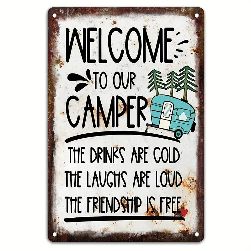 Rustic Metal Camper Hanging Sign Funny