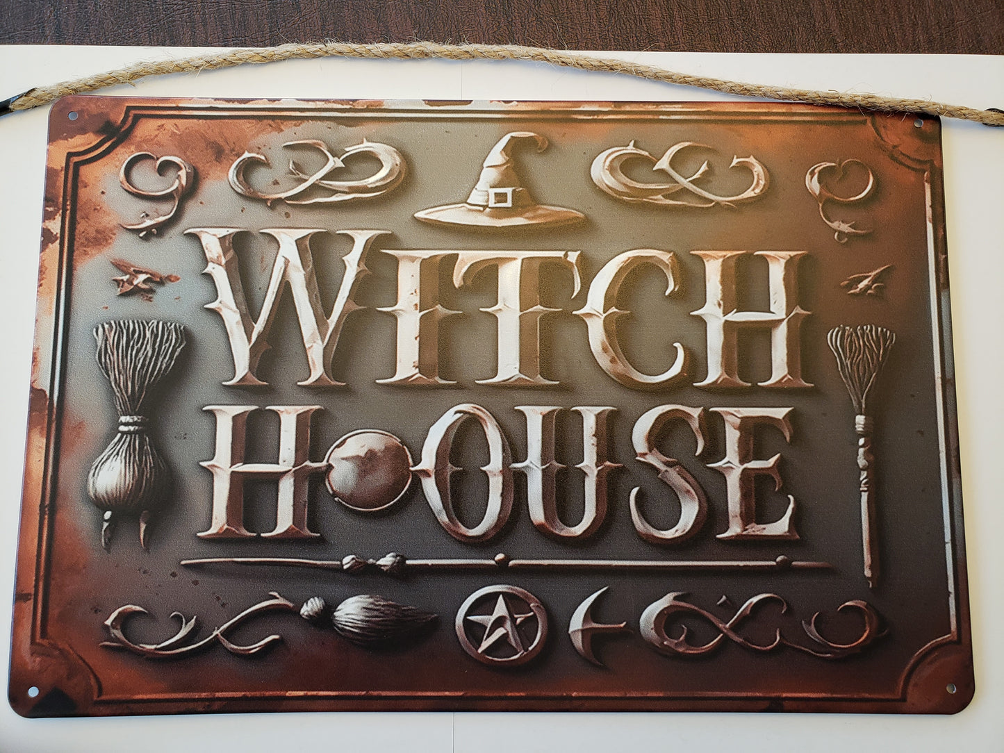 Great Halloween Hanging Metal Sign WITCH HOUSE 8" by 12"